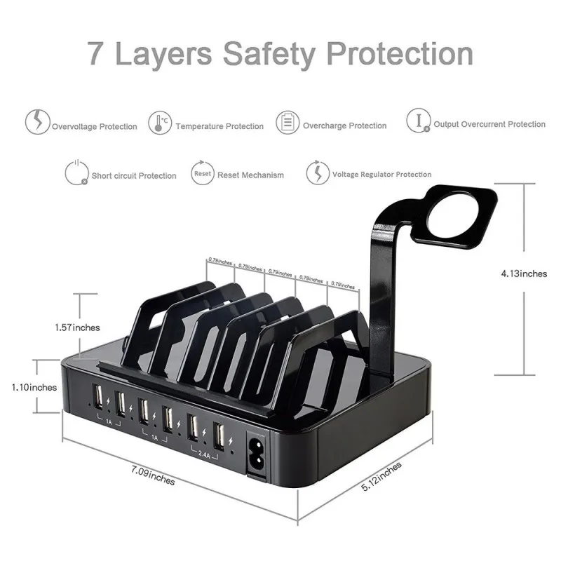 

6 Ports USB Desk Charging Dock 8 Slot Travel Fast Charger Hub For Smartphone Tablet With Short Cables for iPhone iPad Xiaomi S9