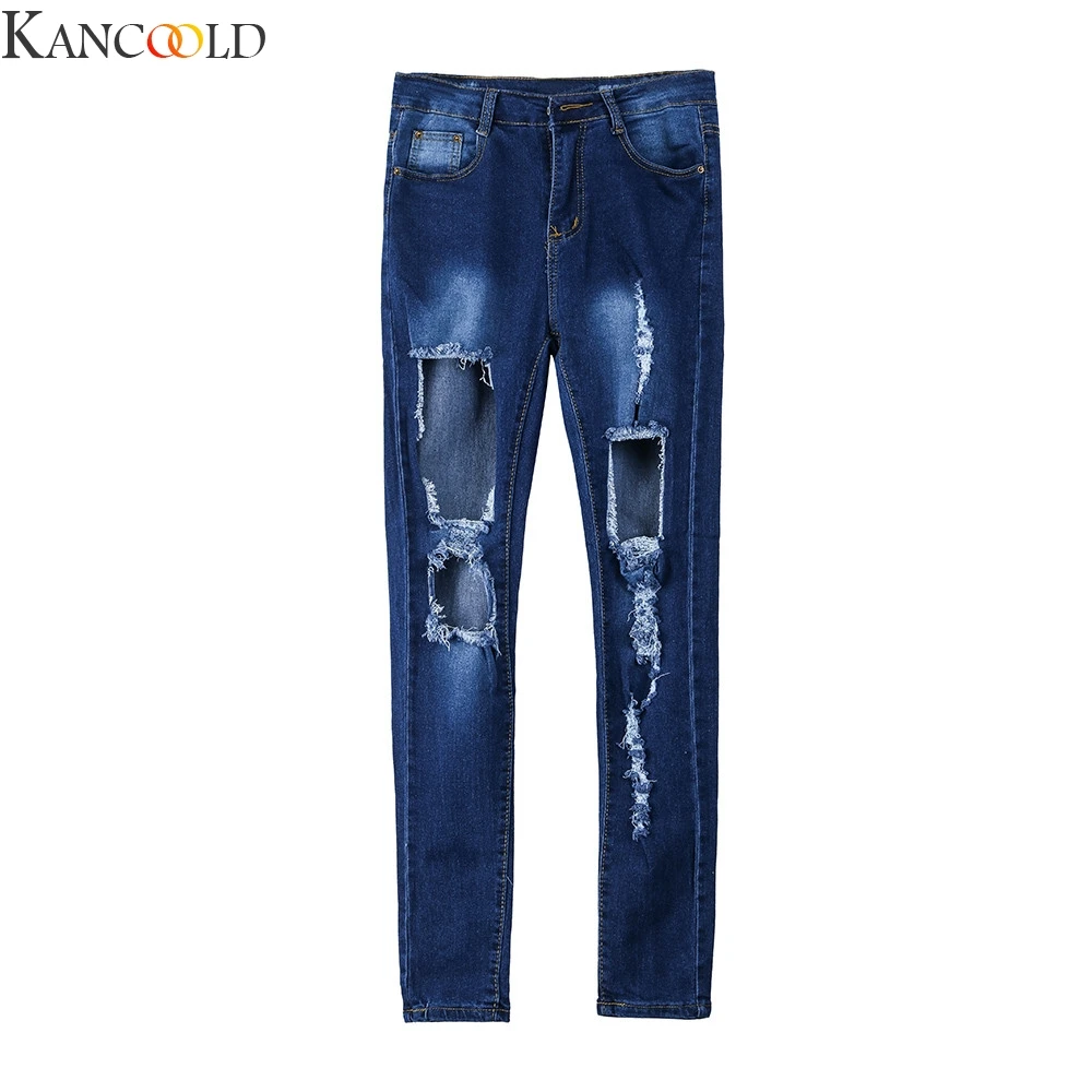 KANCOOLD, модные женские джинсы, узкие брюки, повседневные, рваные, длинные штаны, Ретро стиль, стрейч, облегающие, новые