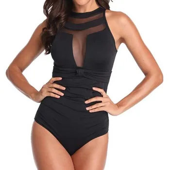 

One-Piece Swimsuit Closed Black Net 2019 Sexy Push Up Swimwear Women Bathing Suit Beach Girls Body Suits Female Swimming Suit