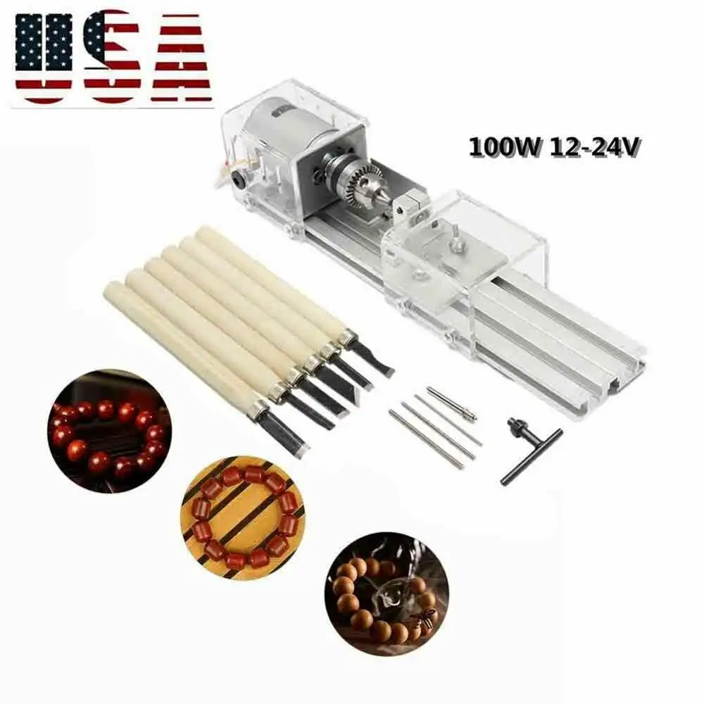 

Mini Lathe Machine DIY Woodworking Beads Polisher Craft Tool Drill Rotary100W