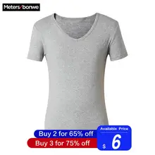 Metersbonwe, мужские базовые футболки, летние мягкие футболки, мужские, короткий рукав, хлопок, гибкая футболка, v-образный вырез, тонкая, базовая, Повседневная футболка