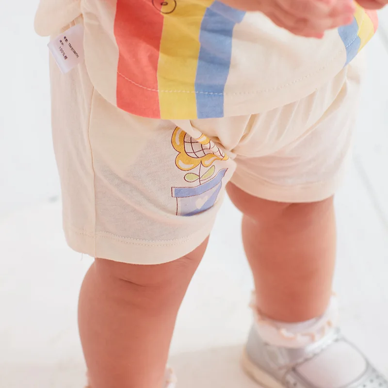 Штаны-шаровары для малышей, шорты для маленьких девочек, летняя красивая одежда из чистого хлопка в Корейском стиле с мультипликационным принтом для детей 0-6 лет