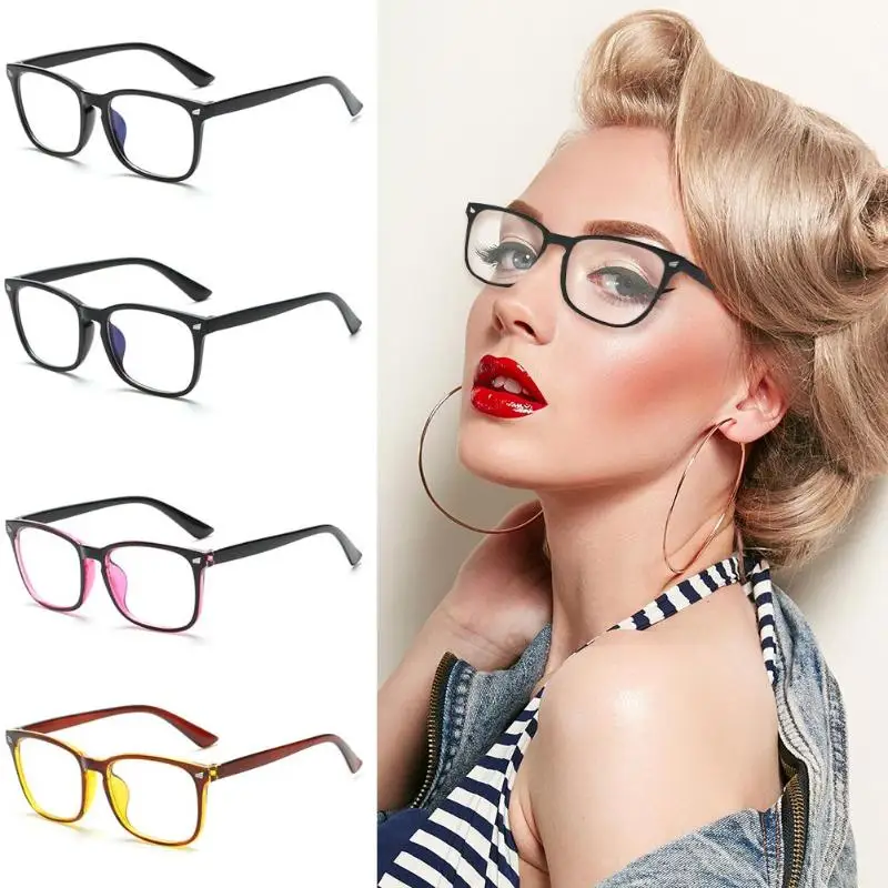 

Fashion Plastics Eye Glasses Frame Blue Film Coated Vintage Clear Lens Women Men Eyewear Apparel Accessories Gift