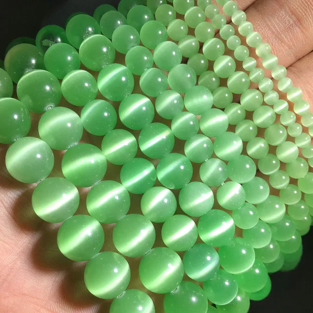 JHNBY Mixed Colors Cat's Eye opal Natural Stone 4/6/8/10/12MM Spacer glass Loose beads for Jewelry making DIY bracelets Findings Light green