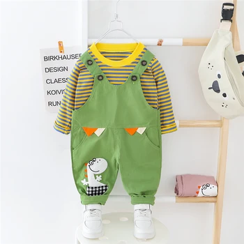 

2020 Spring Baby Boys Girls Clothing Sets Stripe T Shirt Cartoon Overalls Toddler Infant Clothes Children Clothing