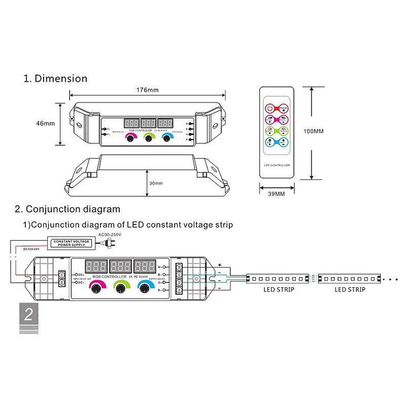 Bc-350Rf Cv Rgb Led контроллер Rf Беспроводная дистанционная ручка Поворотная переключатель Rgb полоса диммер 18A выход для 5050 2835 светодиодные ленты