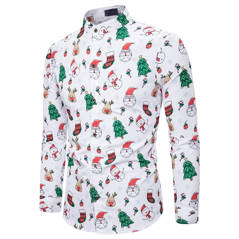 Забавная Рождественская рубашка для мужчин, модная рубашка с принтом лося Санты, Мужская одежда, Рождественская вечеринка, выпускной вечер, Camisa, праздничная блузка, сорочка, мужской верх