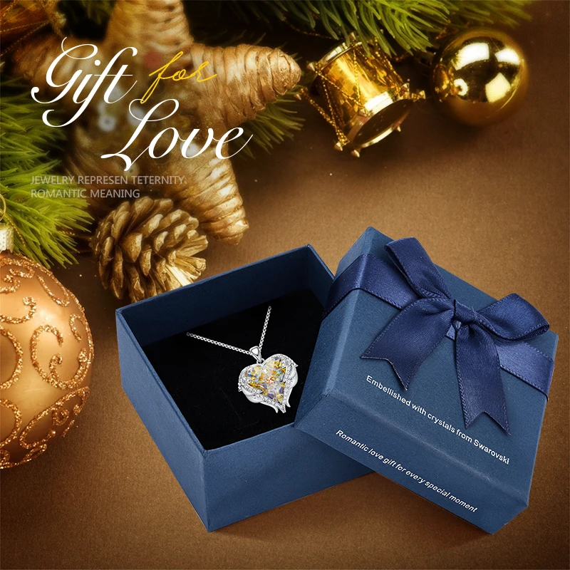CDE дизайн, крылья ангела, украшенные кристаллами Swarovski, подвеска в форме сердца, ожерелье, ювелирное изделие, подарок на день Святого Валентина - Цвет камня: AB color in box