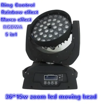 

E-2pack Free shipping LED Zoom Moving Head Wash Light 36x15W RGBWAUV Three Circle 6 IN1 Leds