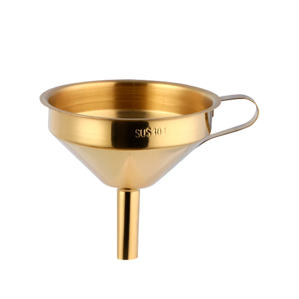 

Stainless Steel Gold Funnel Kitchen Oil Liquid Funnel Metal Funnel with Detachable Filter Strainer for Canning Kitchen Tools