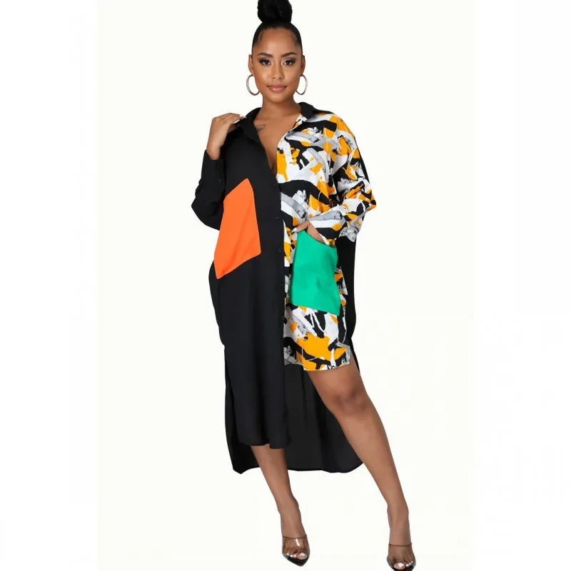 Women Lapel Casual Design Shirt Dress Long Sleeve Knee Length Lrregular Leopard Print Summer Dress Vestido Mujer 2021 Loose Robe