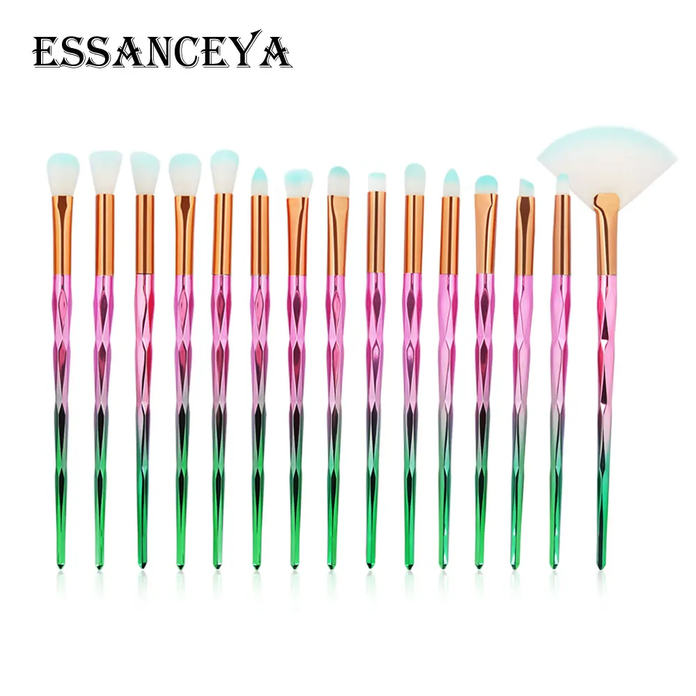 15PCS ESSANCEYA Горячая 11/21 шт. Русалка алмазные кисти для макияжа комплект рыбий хвост основа для макияжа лица Румяна Тени для век макияж кисть для смешивания кисти для макияжа - Handle Color: 15PCS