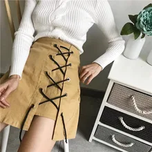 Женские сексуальные черные джинсовые юбки, летние однотонные джинсовые мини-юбки на шнуровке для девочек, юбка с завышенной талией vadim