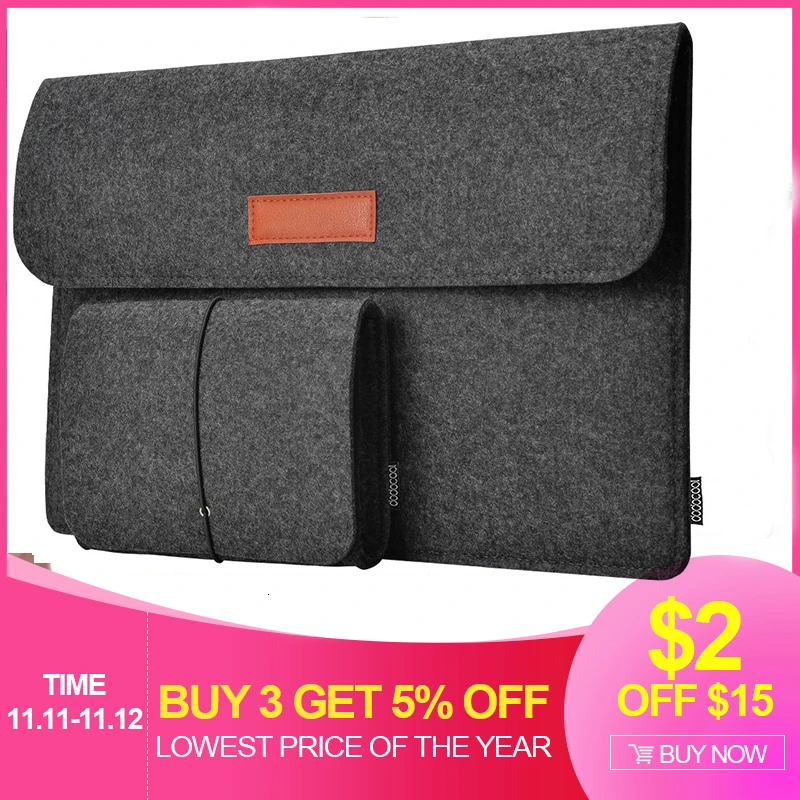 

YICIYA 13 Inch Felt Sleeve Cover Carrying Case Protective Bag 4 Compartments with Mouse Pouch for Apple 13" MacBook Air