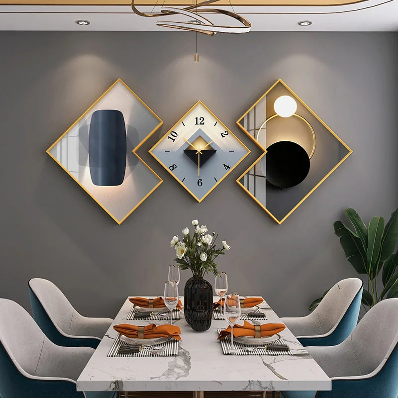 Atmosphere Silent Wall clock Restaurant Rhombus Crystal Porcelain painting Color:Z1019-10;Sheet Size:50cm 30cm 50cm