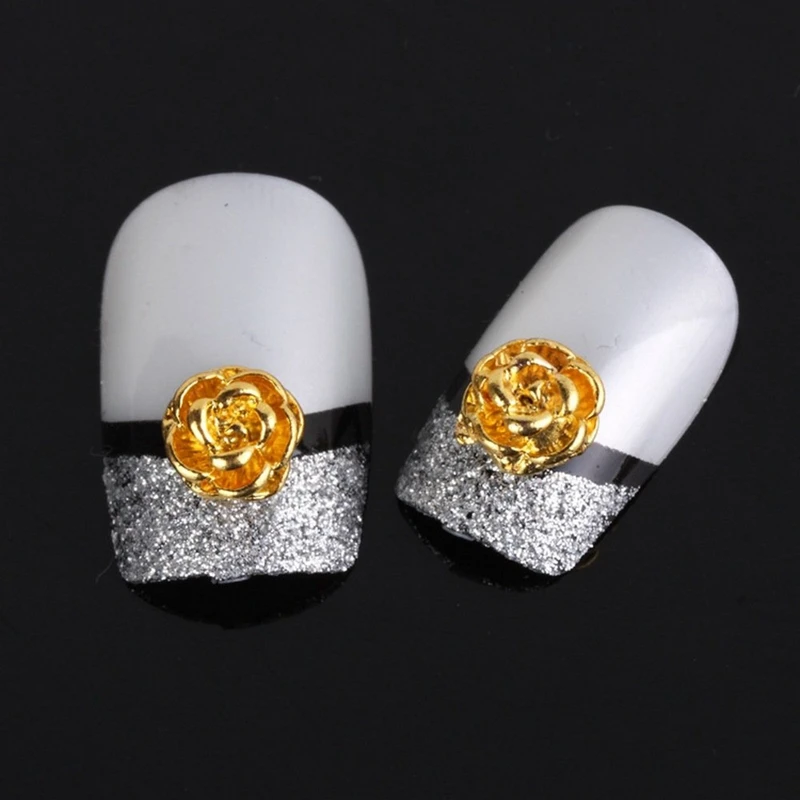 20 Pieces Silver 3D Alloy Nail Art Slices Glitters DIY Decorations 10pcs Golden Rose Shape& 10pcs White Bow Tie Heart