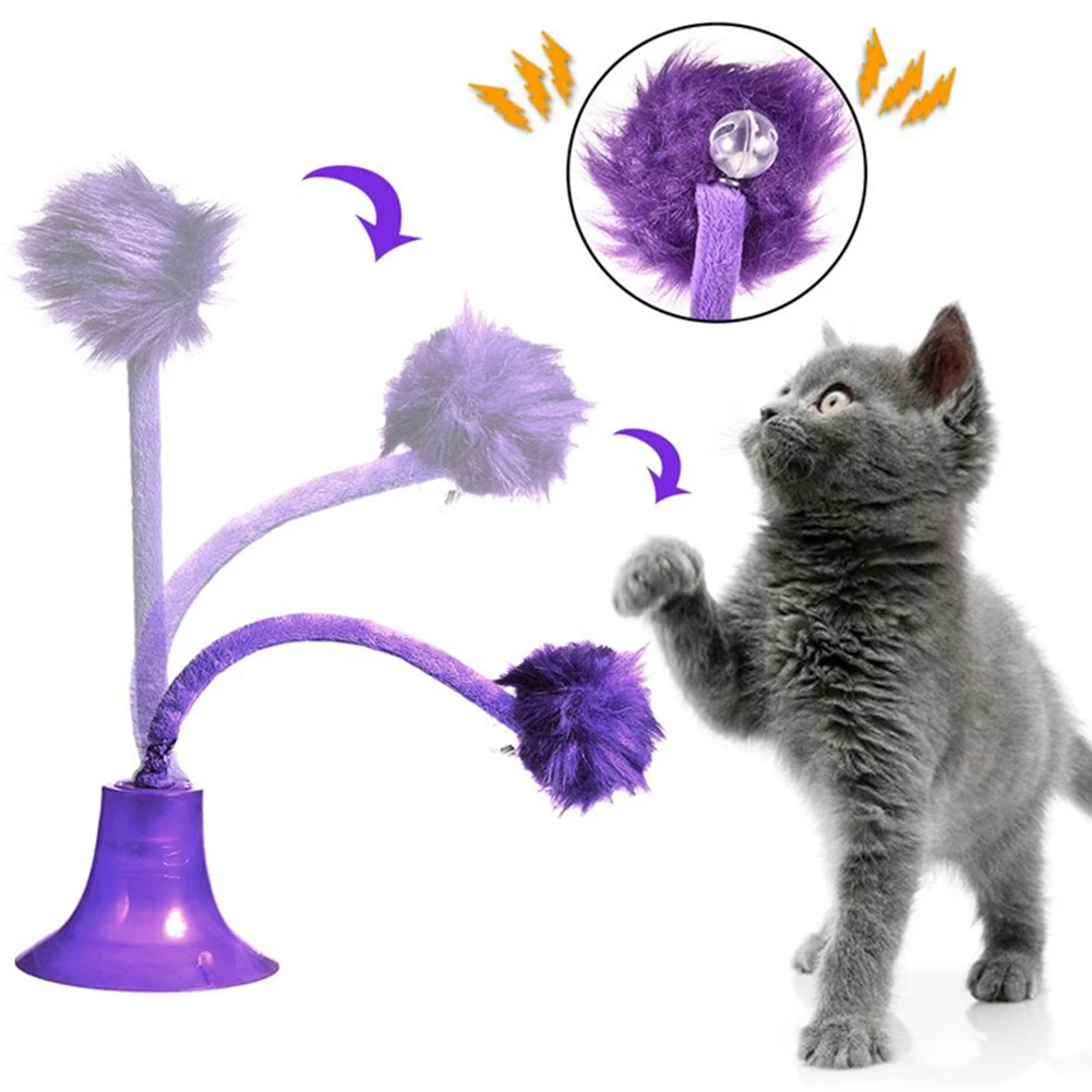 Pet Exerciser 360 Degree Swing Gift Playing Silicone Cat Sucker Toy Wall Mounted Funny Teaser Wand With Feather Interactive - Цвет: Фиолетовый