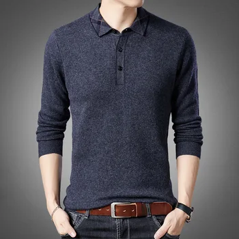 

Mens Sweaters 2019 Autumn New Men's Casual Pure Wool Sweater Fashion Lapel Trend Sweater Base Plus Size Sweater