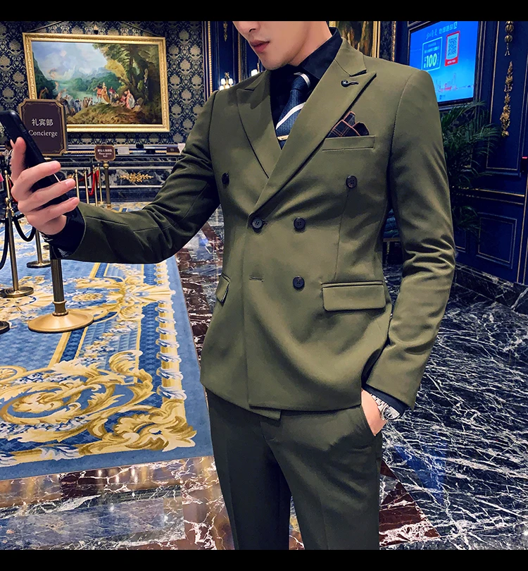 Plyesxale Slim Fit мужской двубортный пиджак свадебные блейзеры Серый Армейский зеленый синий черный белый мужской блейзер Повседневная Q563
