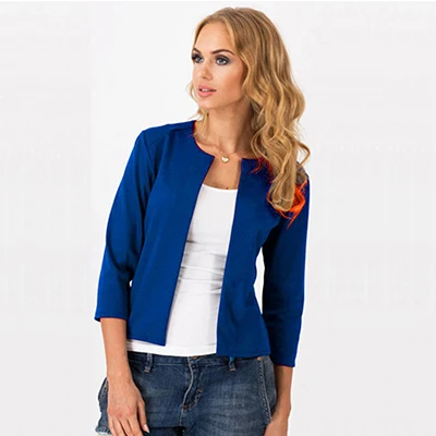 blue Однотонный кардиган, блейзеры, женские модные повседневные Костюмы без воротника, эластичные мягкие женские блейзеры, элегантные офисные женские пиджаки - Цвет: blue
