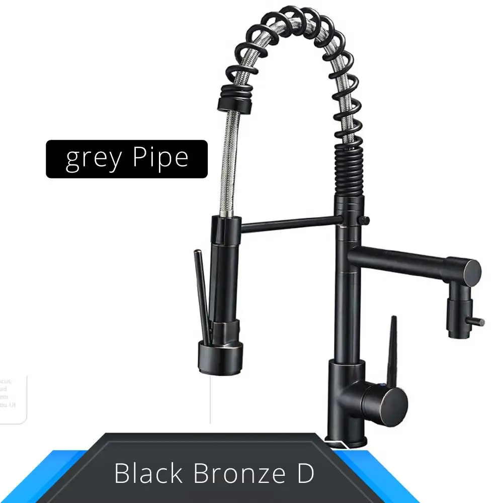 Black Faucet D Бортике выдвижной хромированный черный кухонный кран водопроводный кран с одной ручкой Поворотный Двойной носик кран и смеситель для кухонной раковины - Цвет: Black Faucet D