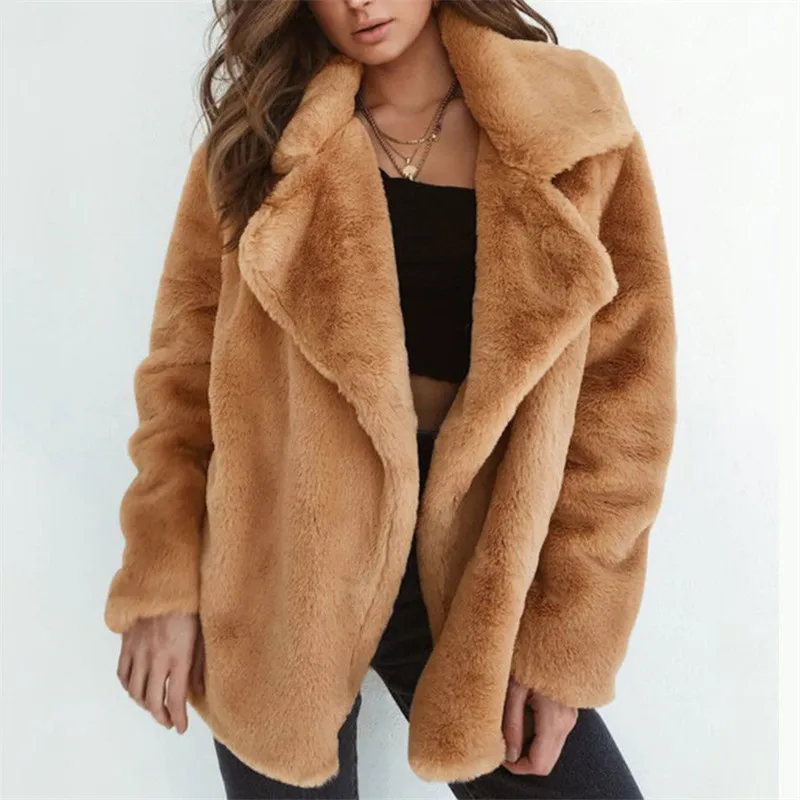#*Cheap New Women Warm Winter Thicken Fleece Fur Coat Overcoat Outwear Turn Down Collar Cadigan Loose Coats Plus Size Loose Coat Jacket