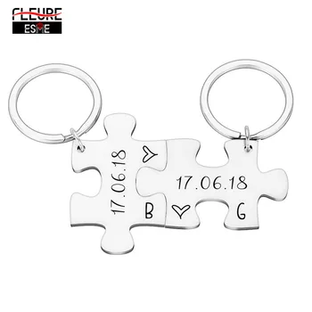 

2PCS Couple Keychain Gifts for Husband Wife Boyfriend Girlfriend Valentines Customized Date and Two Initials Keychains for Him