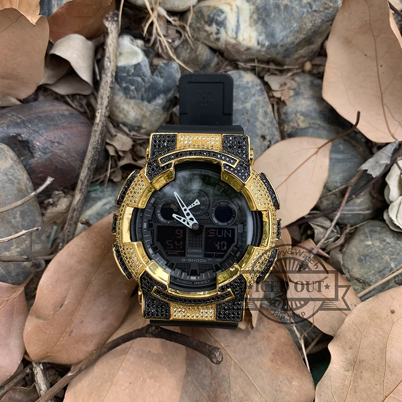 Бесплатная доставка льдом 18k позолоченные G SHOCK лаборатории с бриллиантами и