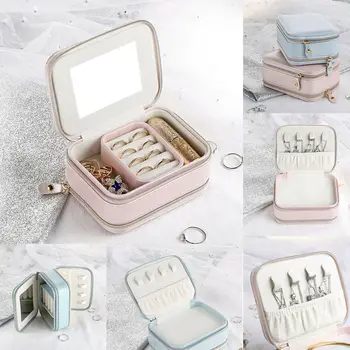 

Women's Mini stud earrings rings Jewelry Box Useful Makeup Organizer With Zipper Travel Portable Jewelry Box Packaging Hot sale