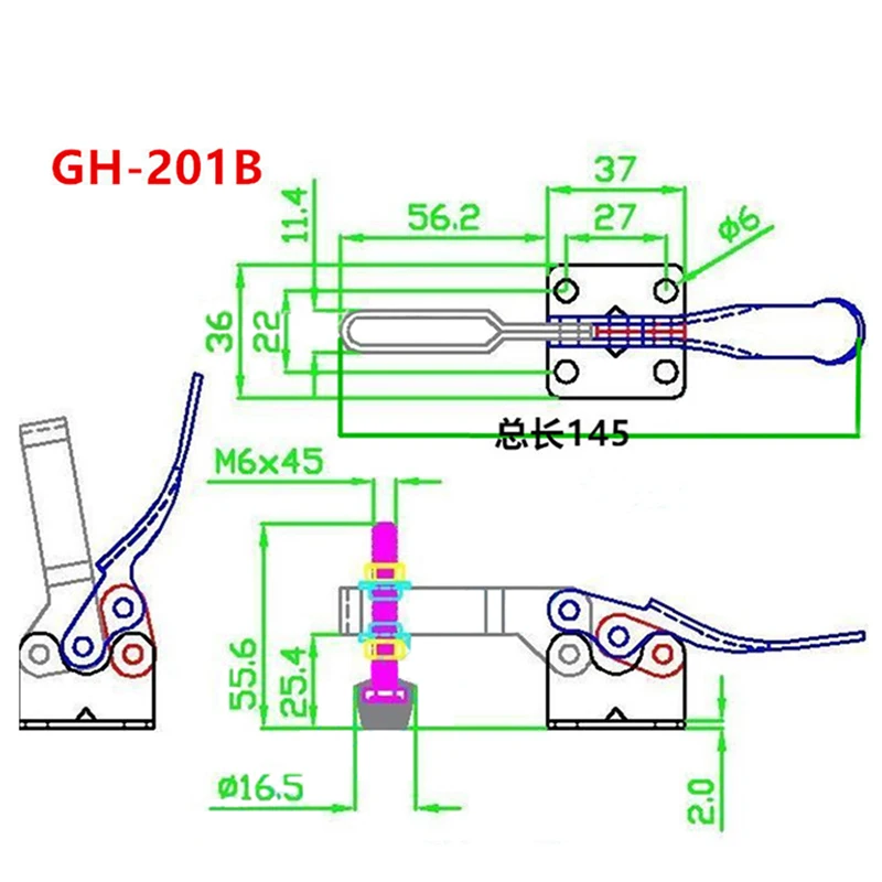 10PCS GH-201A GH-201B Quick Release Toggle Clamp 27KG 90KG Holding Horizontal Type Toggles Clamps For CNC-3D Machine Tools Set