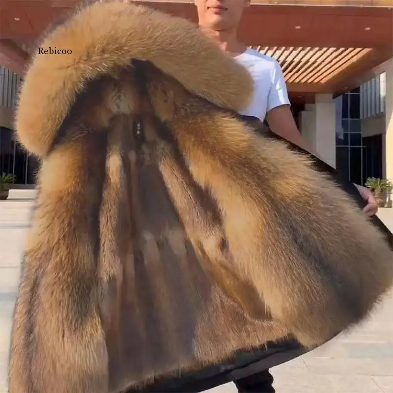 Парка мужская с капюшоном из искусственного меха енота теплая зимняя куртка