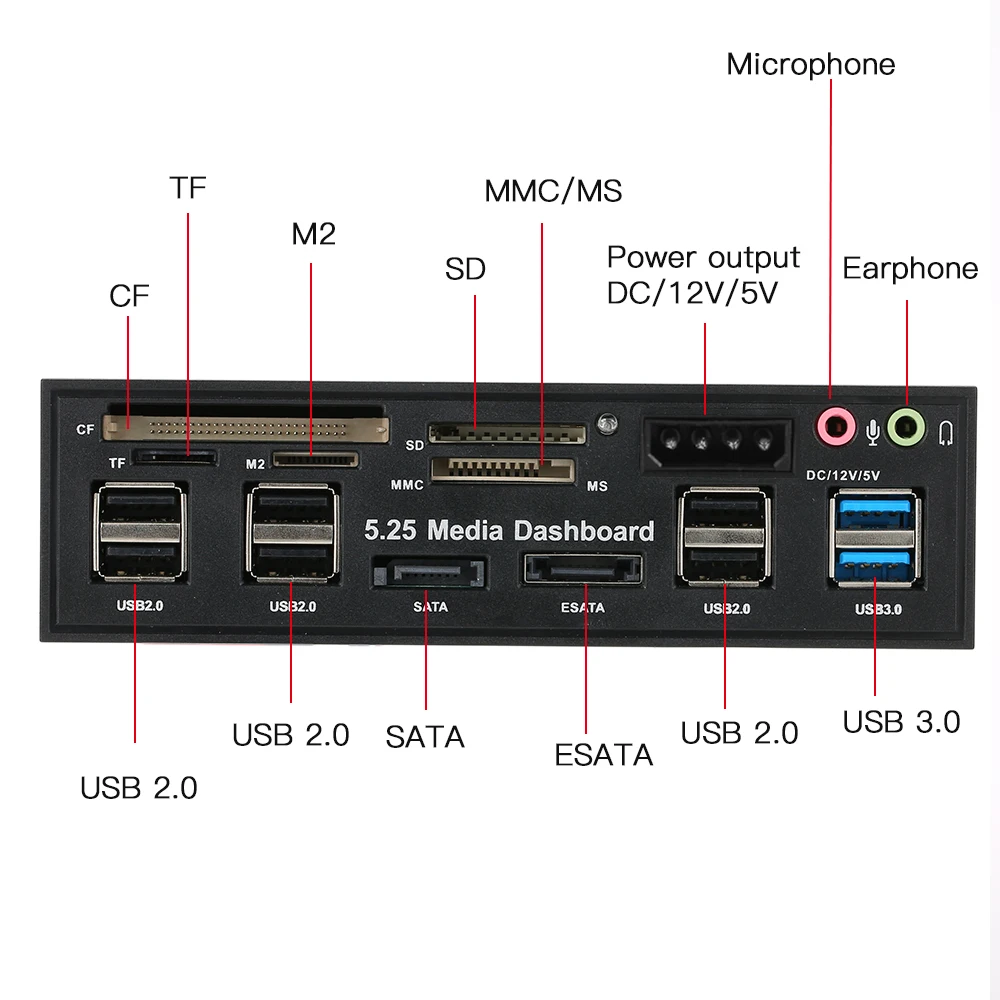 USB 3,0 Hub eSATA SATA Порты и разъёмы Multi-Функция внутренних карт PC Медиа Передняя Панель аудио для SD MS CF TF M2 MMC карты памяти