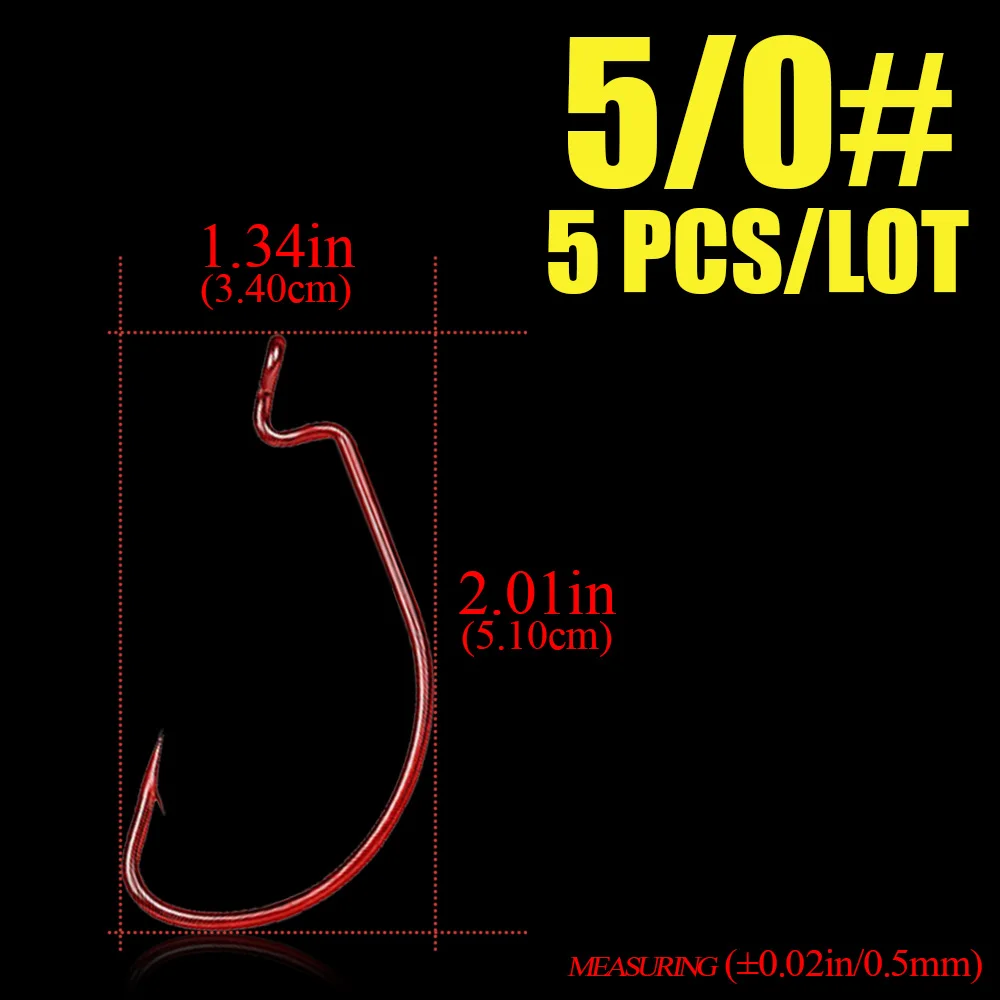 5 шт./партия красные глаза ringed выключатель крючки для Червяков 5/0#-6# для хвоста бас карпа владельца - Цвет: size5-0