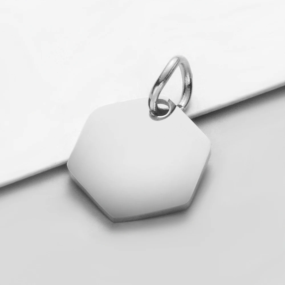 30pcs/Lot Stainless Steel Mirror Polished Hexagon Charms Pendants for DIY Jewelry Making Wholesale 10.5*15mm