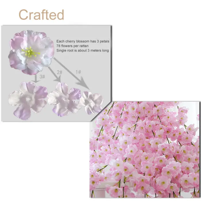 1pcs Artificial Cherry Blossom Vines 2M Hanging Silk Flowers Garland for Wedding AC889