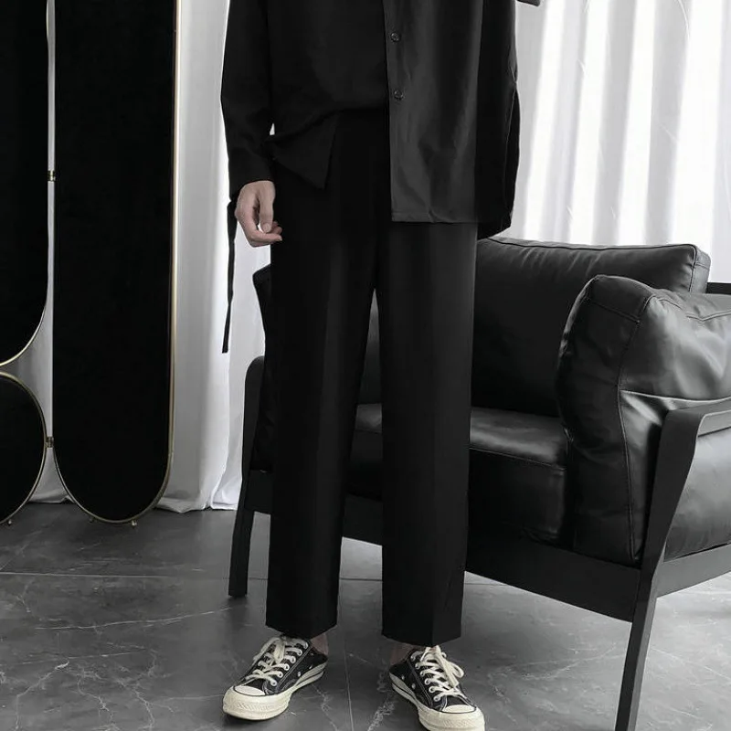 

Men Wide-Leg Straight-Cut Capri Pants Men's Casual Solid Color Suit Pants Autumn Korean-style Loose-Fit Pendant Sense Trend Vers