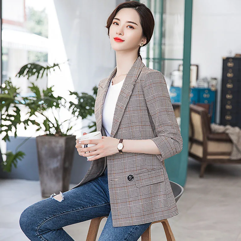 

Plaid Small Suit Coat Women's Spring And Autumn Korean-style Casual Versatile Retro Pattern Hong Kong Flavor Fashion CHIC Suit W