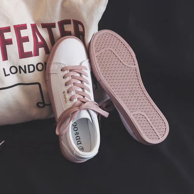 US $17.66 Shoes Woman 2020 Spring New Flat Leather Sneakers Female Solid Color Student Platform Shoes Casual 