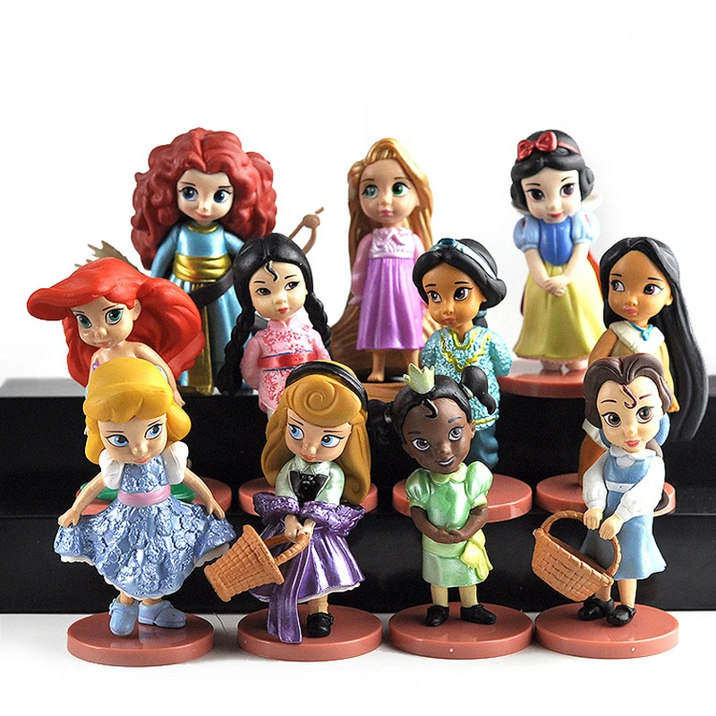 Random 5pcs Little People Disney Princess Snow White Belle Mermaid Figures Toys 