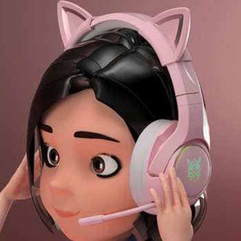 Kawaii Pink K9 Cat-Ears Gaming Headset 6