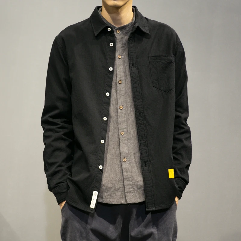 2019 Подростковая модная Корейская рубашка с длинным рукавом черного цвета 5XL