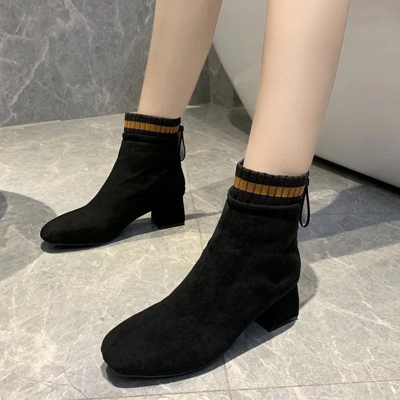 

2019 Winter Shoes Women High Heels Boots Zip Brand Women Ankle Boots Sexy Ladies Boots Square Heel 5cm Plus Size 42 A1954
