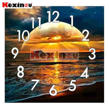 

kexinzu 5D Diamond Painting Kit With Clock Mechanism Cross stitch Full Square Round Diamond Embroidery Mosaic Sun Gift