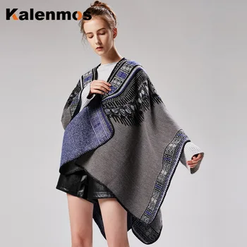 

Cloak Poncho Scarf Women Printed Travel Shawl Imitation Cashmere Capes National Wind Fork Cloaks Wraps Pashmina Autumn Winter