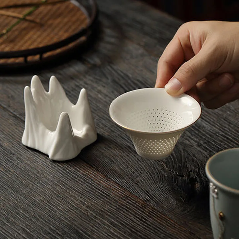 Chinese Kongfu Tea Ceremony Utensils, Mountain Peak Porcelain Ceramic Tea Strainer, Leak Filter Colander, Teaware Accessories