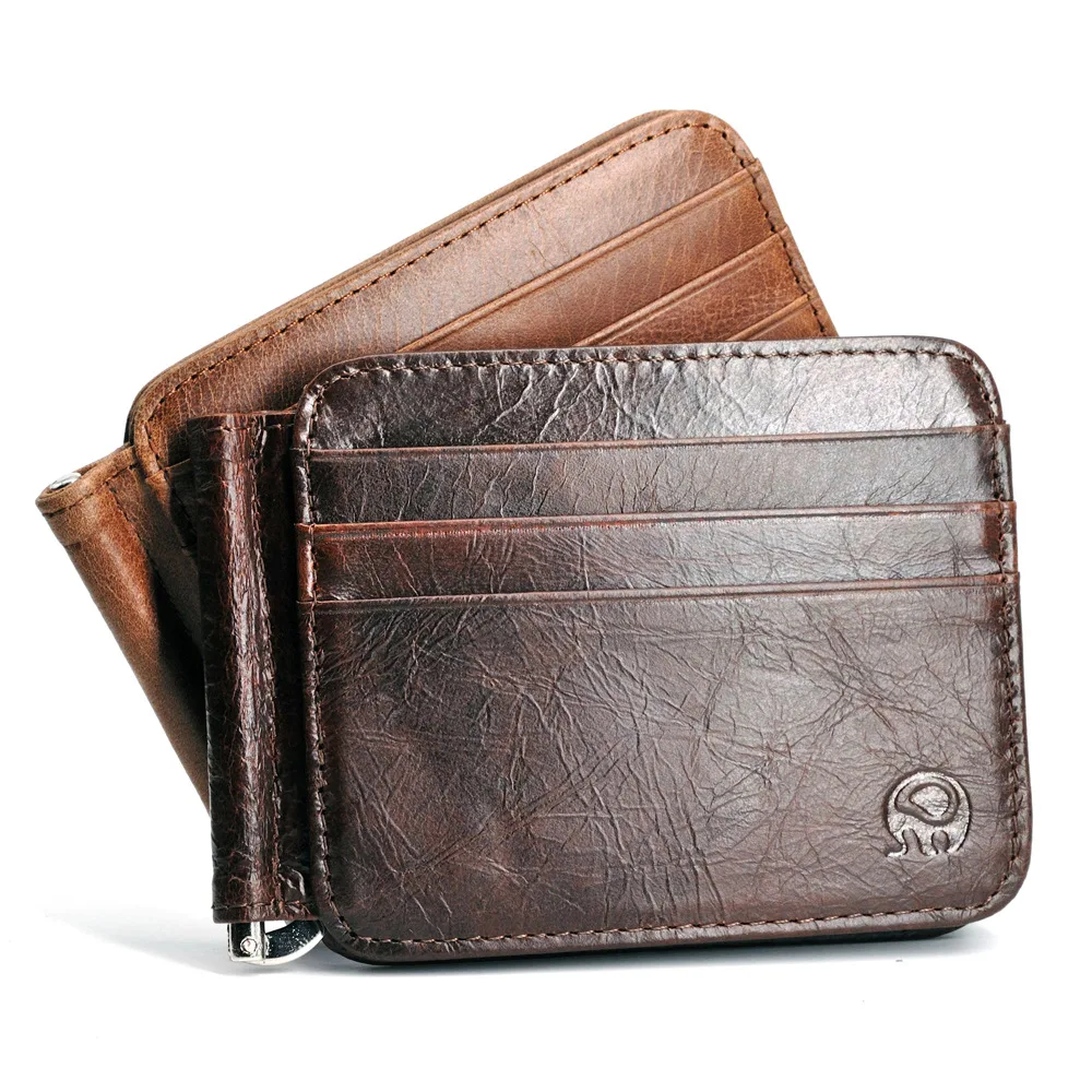 Trend Brand Unisex Genuine Leather Design Fashion Gift Slim Wallet Travel Front Pocket Money Clip Mini Clamp Purse XYX-C044