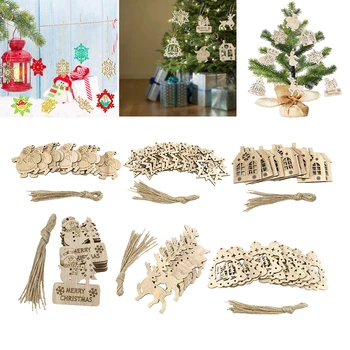 

62pcs Christmas Wood Chip Tree Ornaments Xmas Hanging Pendant Decorations