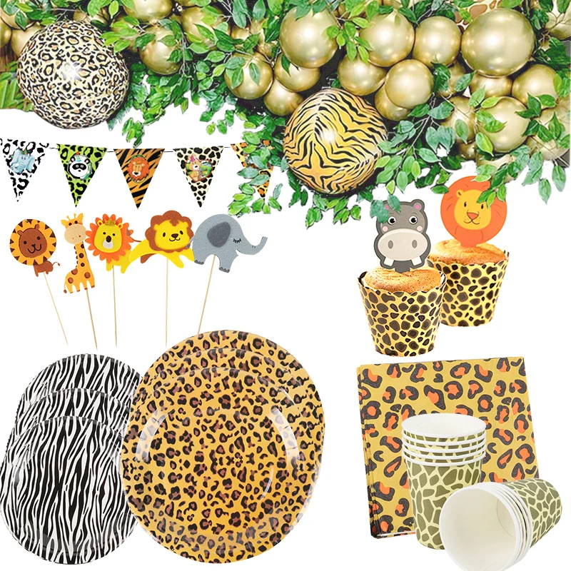 Palm Leaf Animal Theme Tablecloth Party Supplies with Leopard Cieovo 5 Pack Zoo Print Table Cover Zebra Deer Tiger Print Tablecloth for Zoo Jungle Animal Themed Birthday Party Decorations 