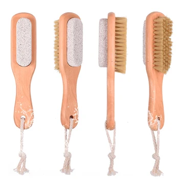

Foot Natural Bristle Brush Pumice Stone Combo W/Rope Wooden Handle Feet Exfoliator Pedicures Calluses Remover Scrubber