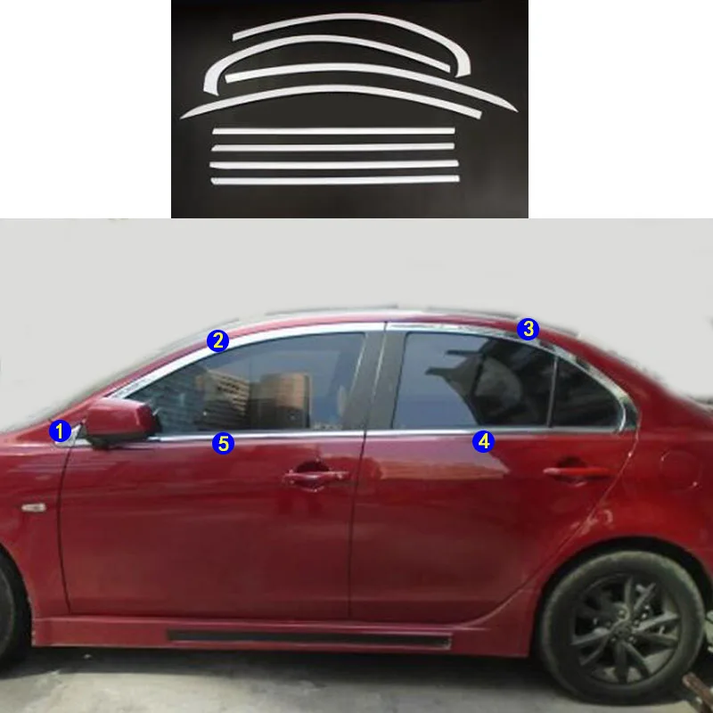 Car Body Stick Stainless Steel Glass Window Garnish Pillar Middle Column Strip Trim For Mitsubishi Lancer EX 2010-2017 | Автомобили и